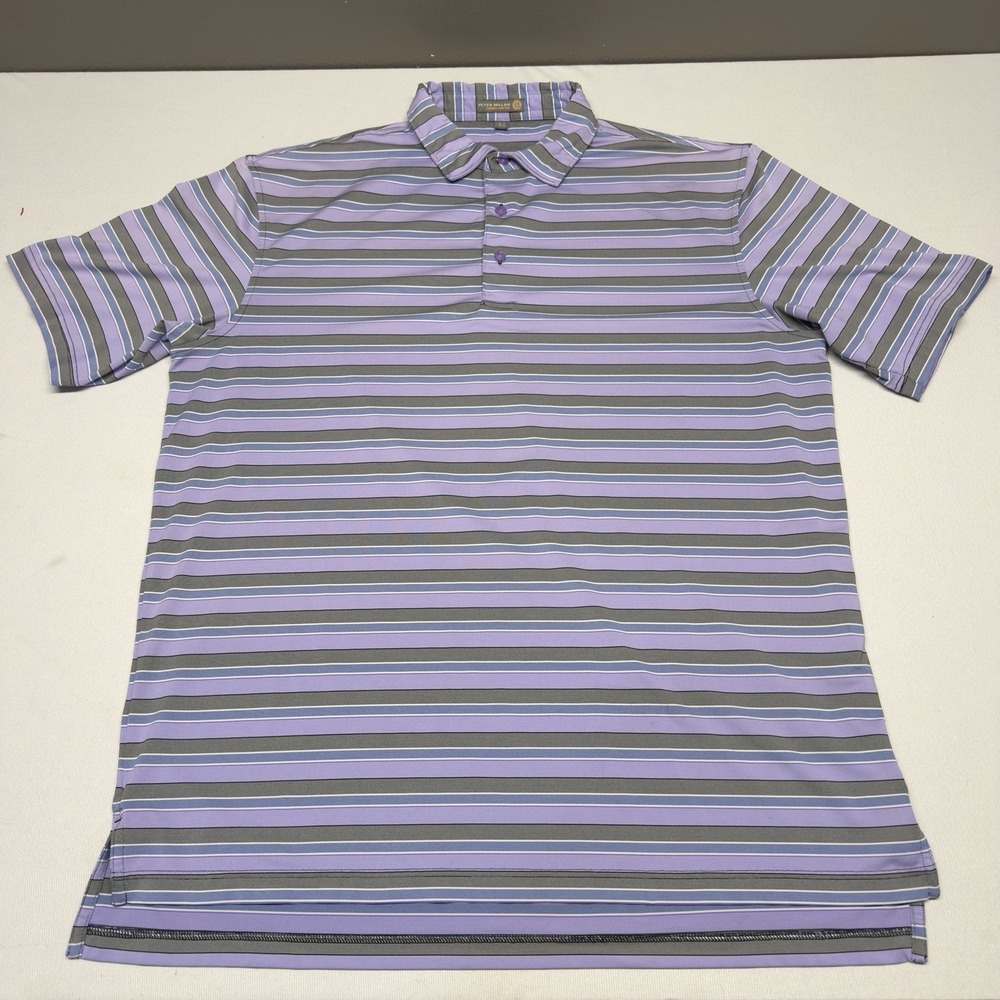 Peter Millar Men's Purple Striped Summer Comfort Large L Golf Active Performance